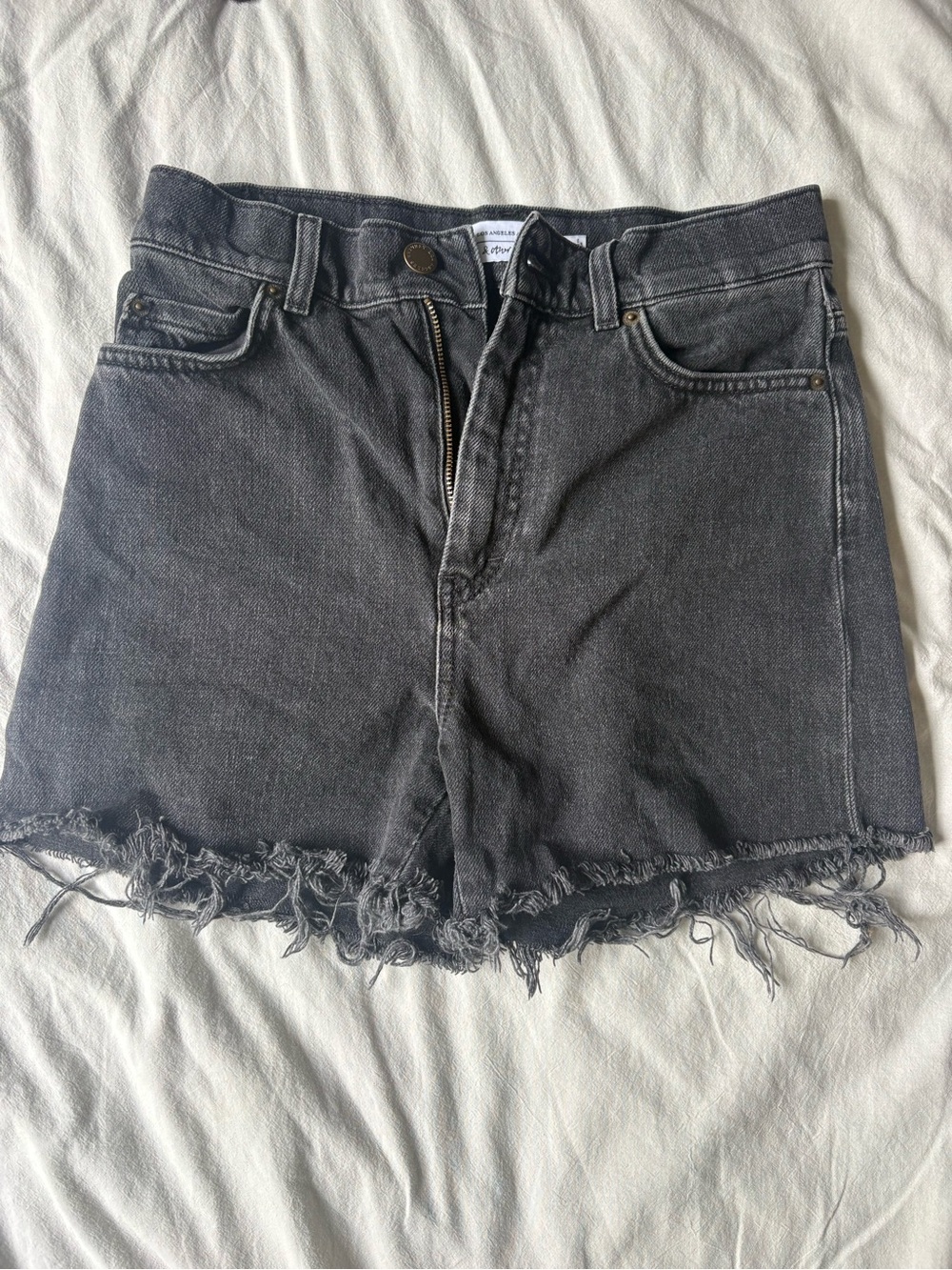 & Other Stories Washed Black Frayed Hem Denim Shorts